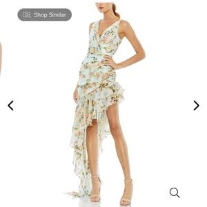 Ieena for Mac Duggal Hi-Low Gown | FLORAL PRINT ASYMMETRICAL RUFFLE HEM DRESS